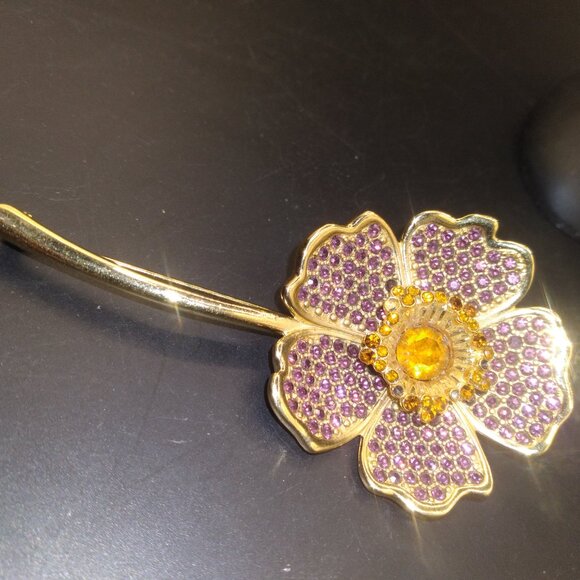 Vintage Givenchy Goldtone Pink And Yellow Crystal Flower Brooch - Picture 4 of 4